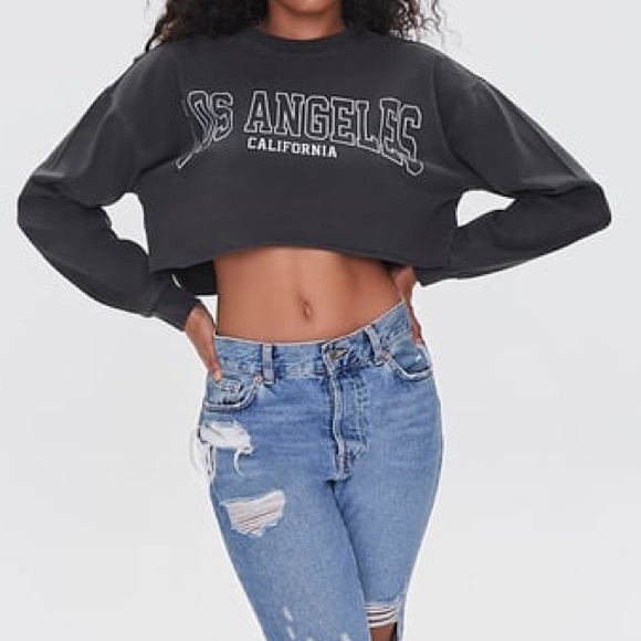 Forever 21 Black Los Angeles Cropped Hoodie - Picture 4 of 8